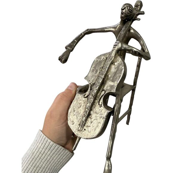 Metal Sculpture Musician 9” Cellist Soloist Metal Art Deco Abstract Gifting - Picture 6 of 8